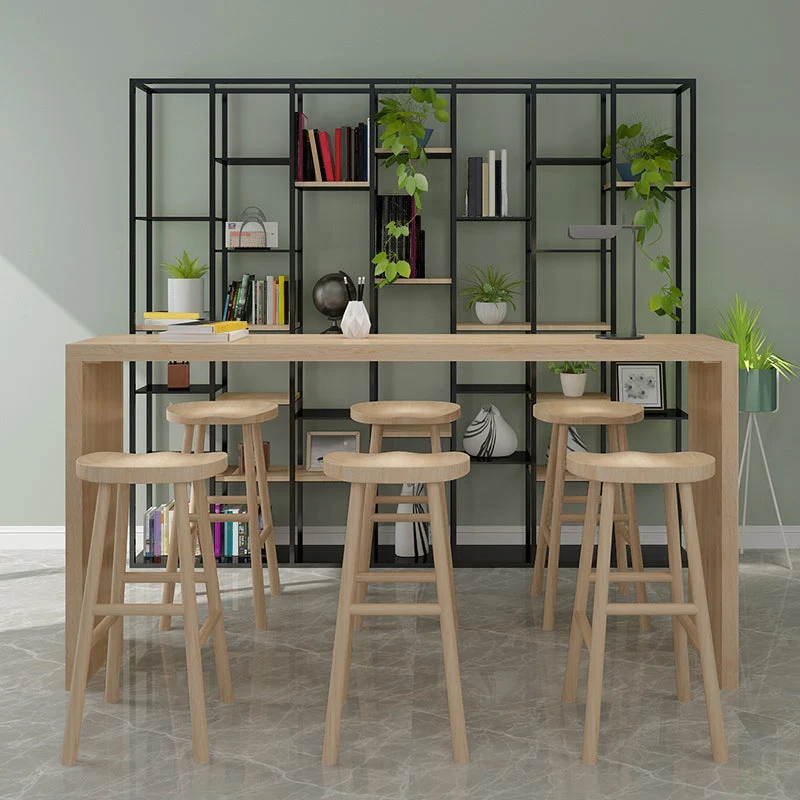 Solid Wood Bar Table with Double Pedestal Modern Rectangle Bistro Table