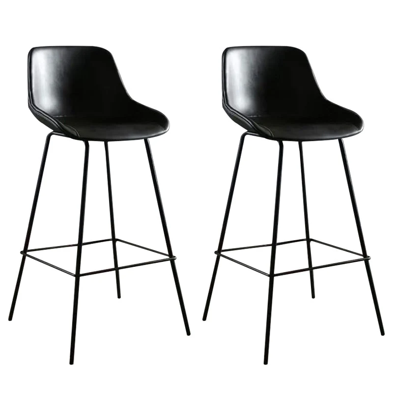 Faux Leather Bar Stools Armless Dining Stools with Metal Base