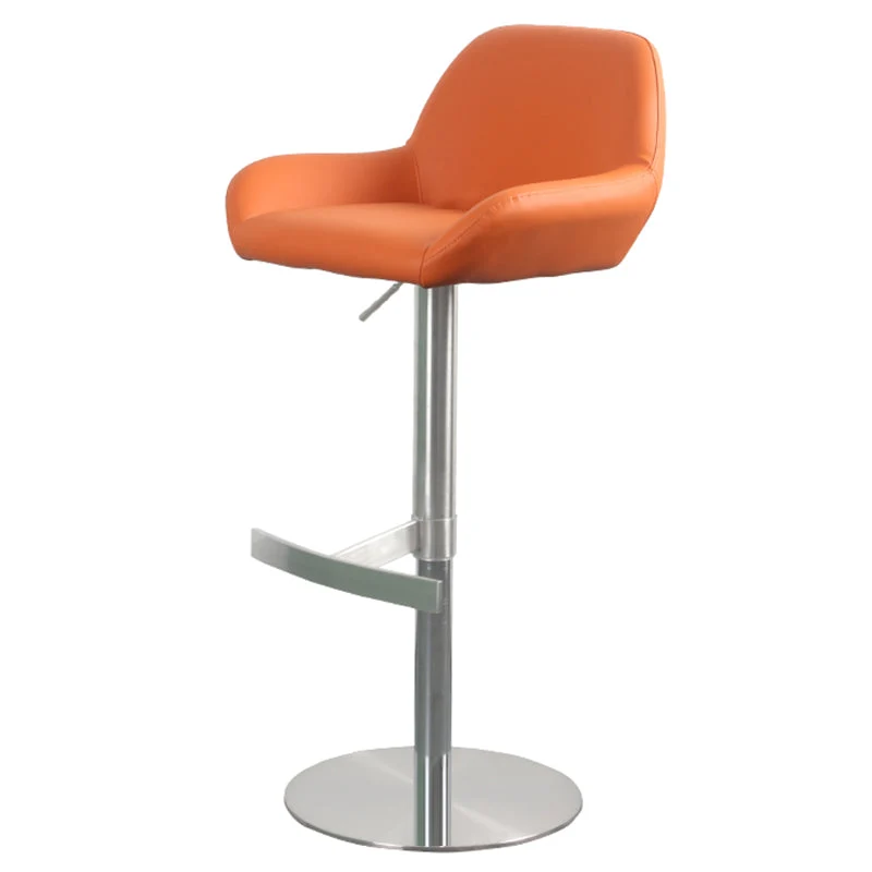 Glam Style Counter Stool Leather Adjustable Height Bar Stool with Metal Base