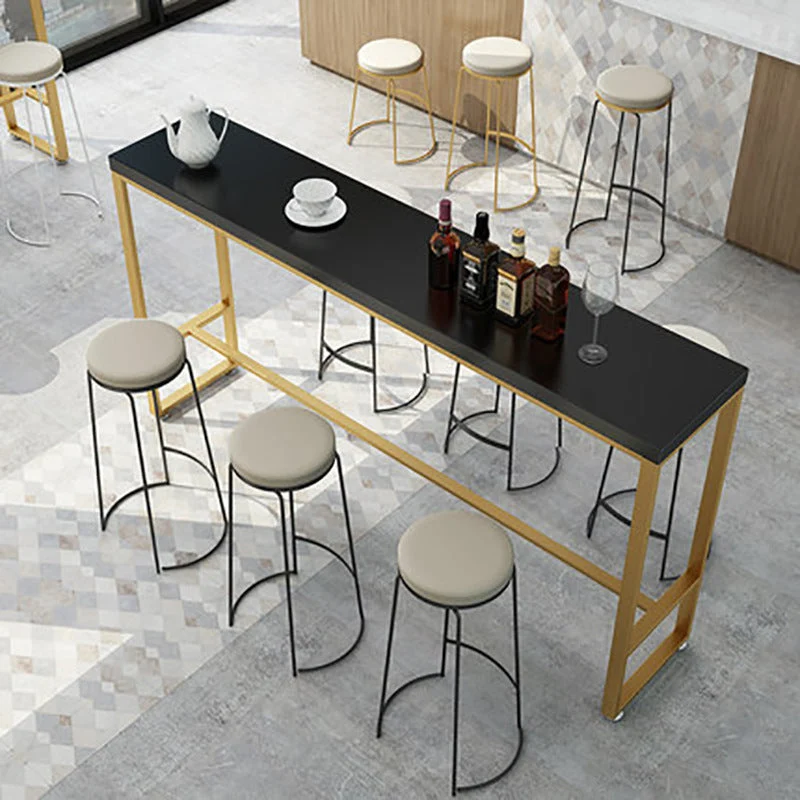 Black Solid Wood Bar Table Gold and Metal Base Bar Table for Kitchen Living Room