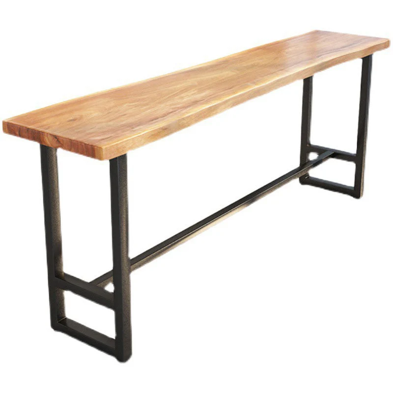 Glam Metal Base Bar Table Black Iron Solid Wood Pub Table for Patio