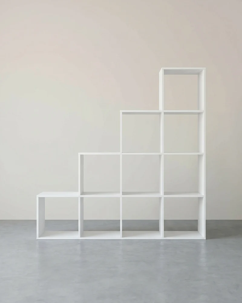 Bücherregal mit 10 Fächern – Raumteiler – Aufbewahrungsschrank – 129,5 x 29 x 129,5 cm – Weiß