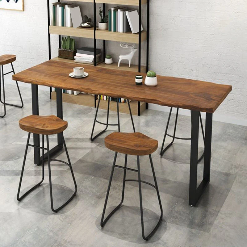 Contemporary Solid Wood Bar Stool Table Rectangle Bar Table in Brown