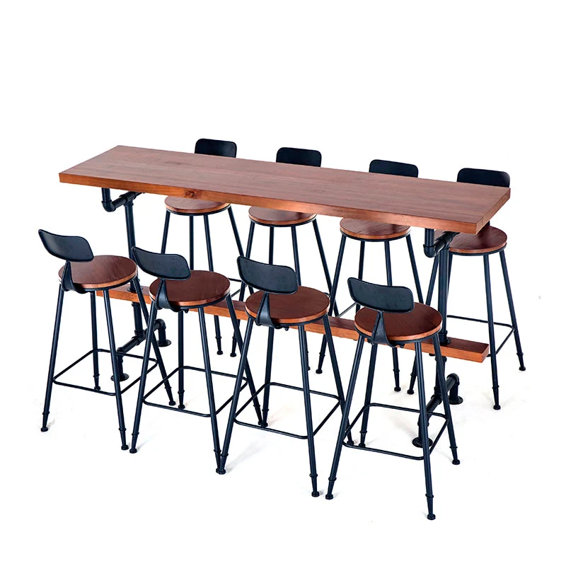 Industrial Trestle Base Bar Height Table Metal and Wood Bar Table for Dining Room