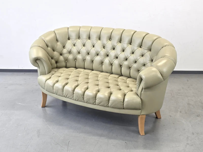 CHESTERFIELD SOFA Leder Salbei Vintage Design Couch Retro Mid Century 60s 70s