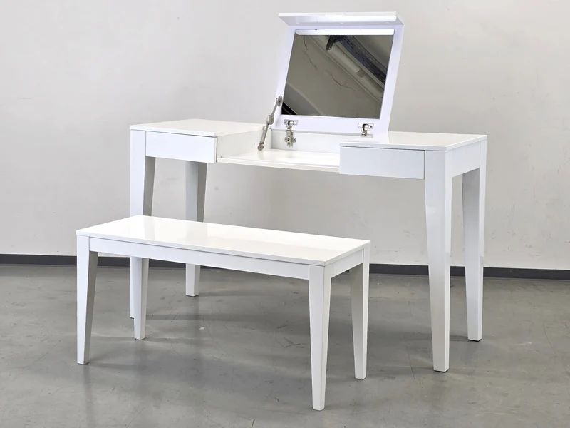 MODERNER SCHMINKTISCH Weiß Hochglanz Set mit Bank Spiegel Frisiertisch