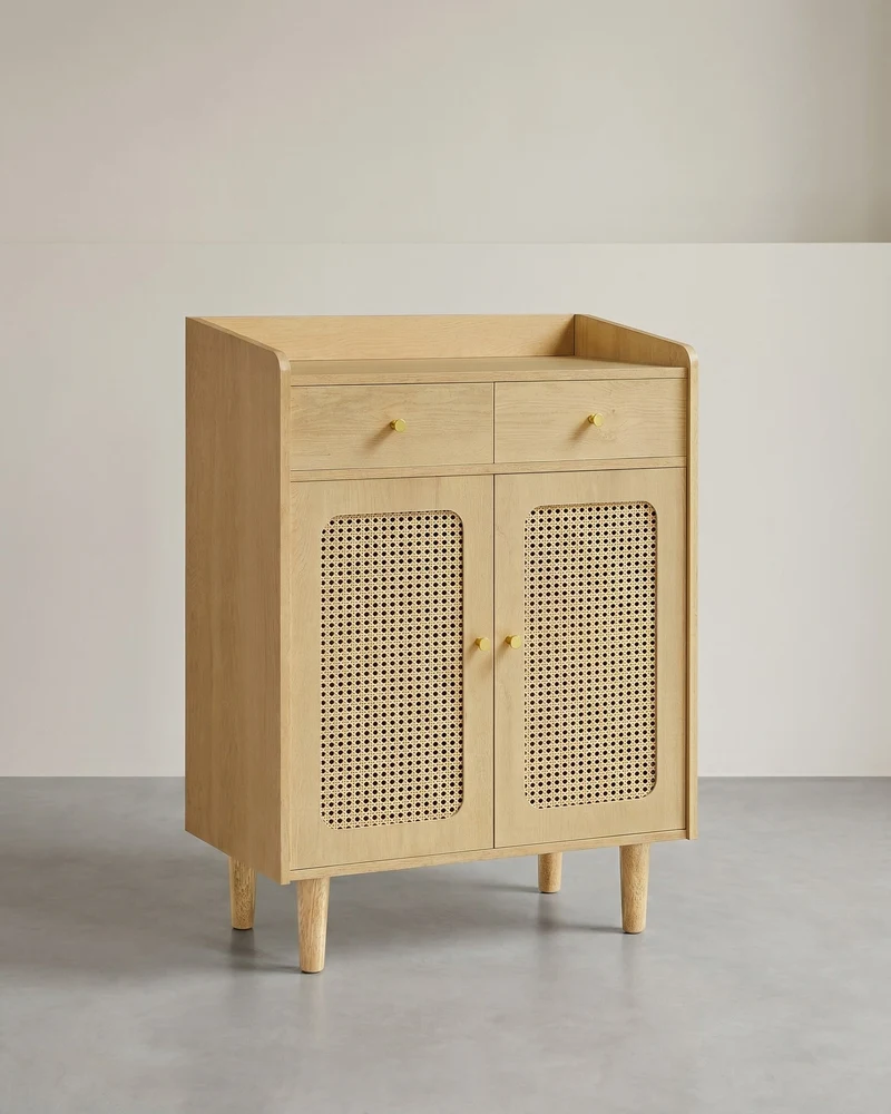 Sideboard Bohoven - Mit Rattan-Optik-Türen - Für Wohnzimmer, Flur Oder Schlafzimmer