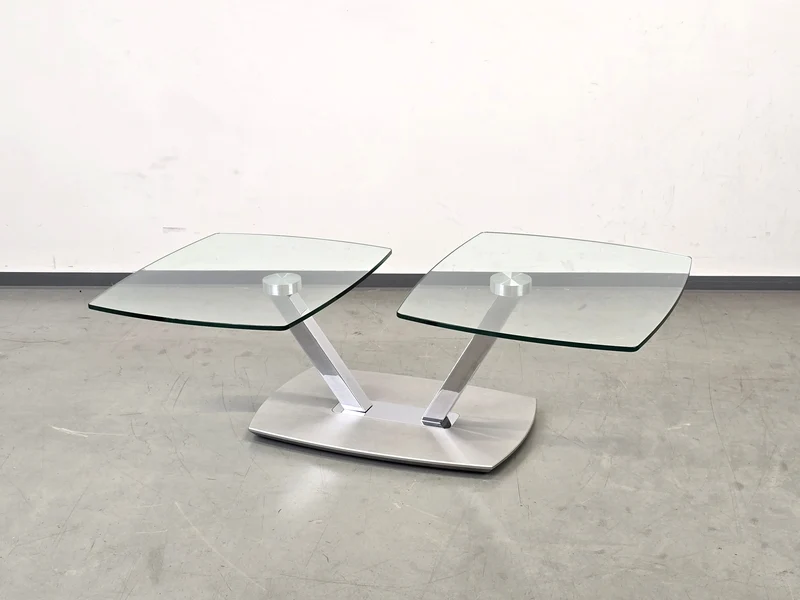 EVE COLLECTION Cavallo Couchtisch Glas Chrom Schwenkbar Designer Rollen