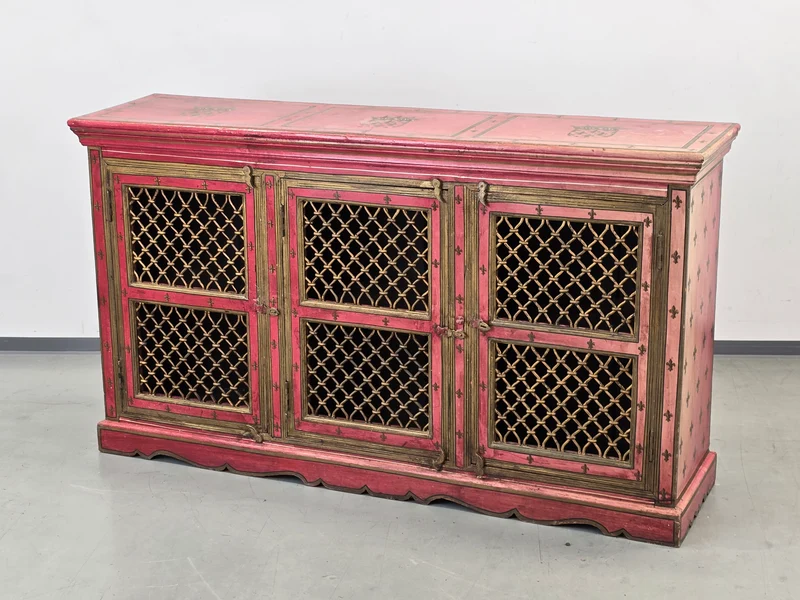 MAROKKANISCHE KOMMODE Sideboard Rot Gold Handbemalt Orient Massivholz Zouaq