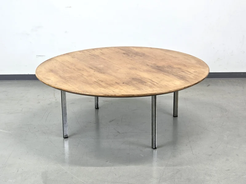 FLORENCE KNOLL Couchtisch Rund Chrom Holz 105cm Vintage 60er 70er Nuss
