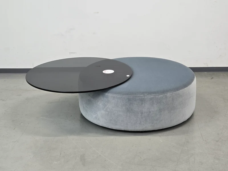 BIELEFELDER WERKSTÄTTEN Luna Hocker Couchtisch Glas schwenkbar Samt Grau