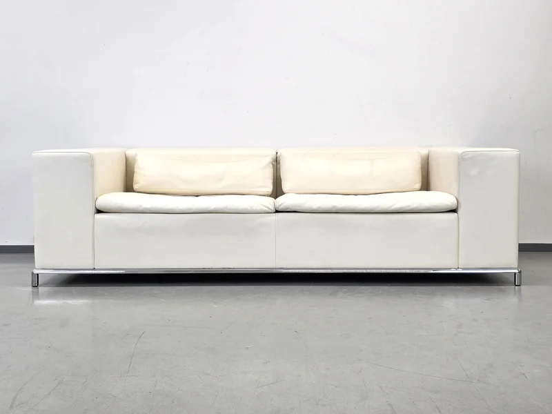 DE SEDE DS-7 Ledersofa Weiß Chrom Designer Couch Schweiz Vintage Rarität