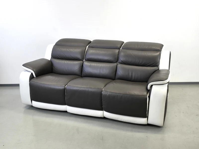 LEDER KINOSOFA 3-Sitzer Relax Sofa elektrisch Relaxfunktion Couch Heimkino braun weiß