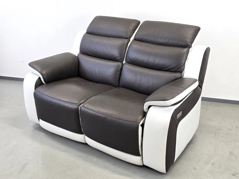LEDER KINOSOFA 2-Sitzer Relax Sofa elektrisch Relaxfunktion Couch Heimkino braun weiß