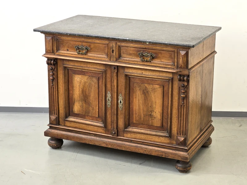 GRÜNDERZEIT KOMMODE Anrichte Nussbaum Marmorplatte Antik Buffet Vintage