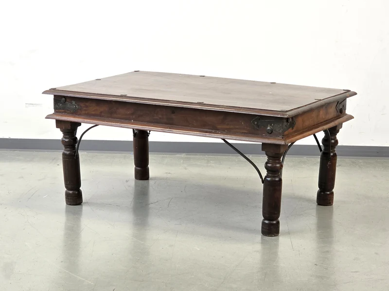 ANTIKER COUCHTISCH Indisch Opiumtisch Takhat Massivholz Eisenbeschläge Loft