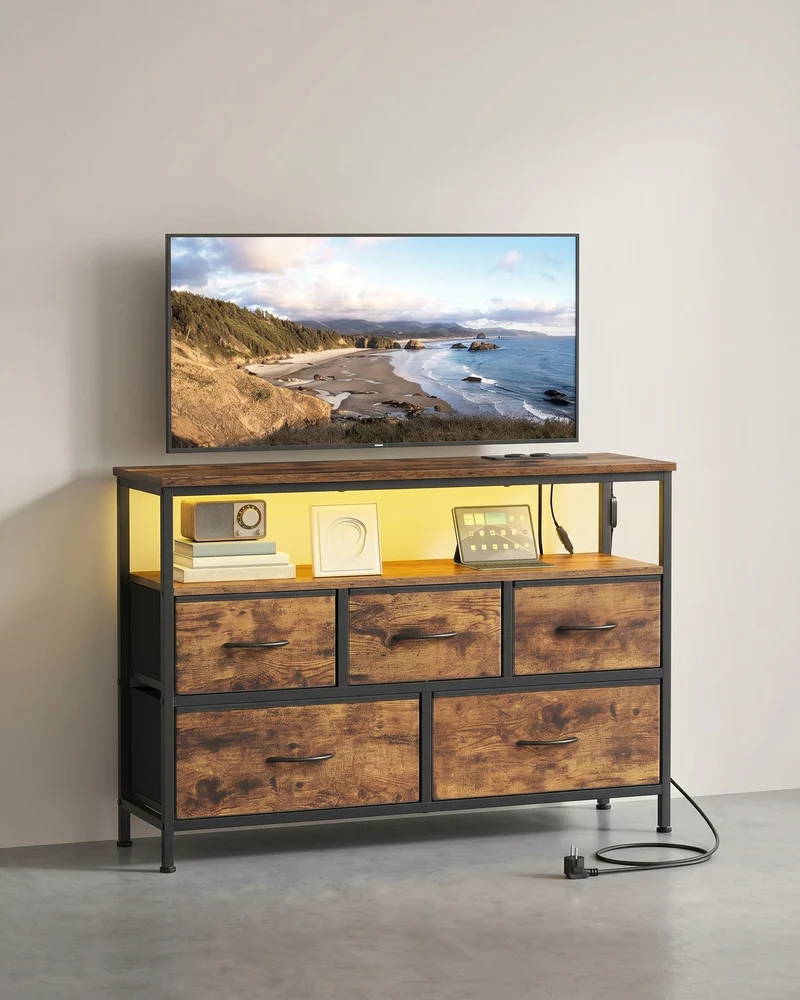 Sideboard Mit 5 Schubladen Und Offenem Fach - Industrieller Stil - Für Schlafzimmer Und Wohnzimmer