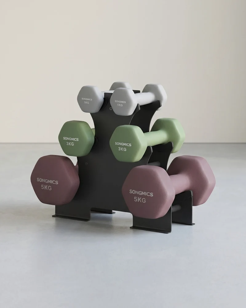 Kurzhantelset Mit Ständer - Hexagon-Hanteln Mit Neopren-Beschichtung - Für Krafttraining