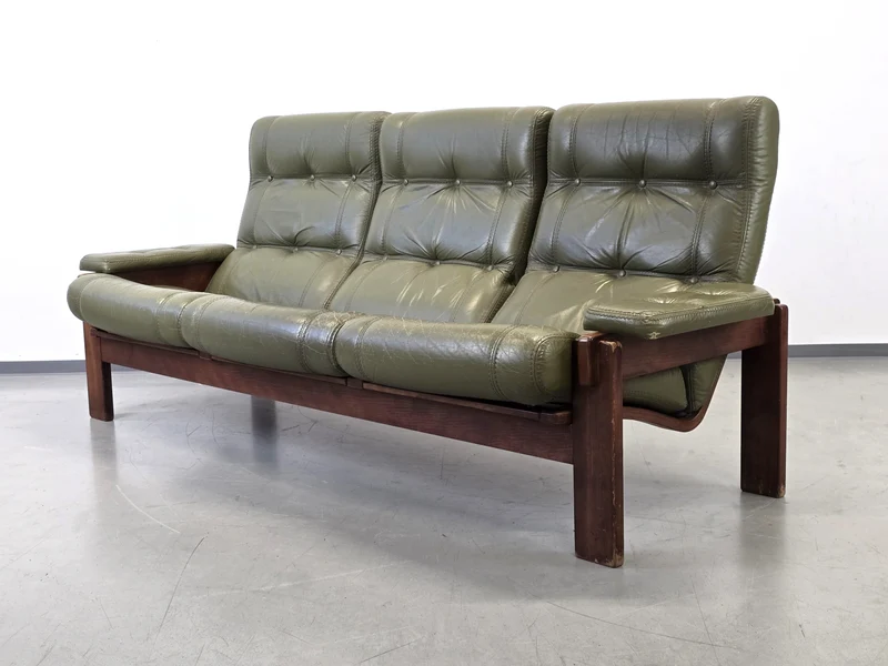 VINTAGE SOFA Leder Grün Mid Century Dänisches Design 3-Sitzer