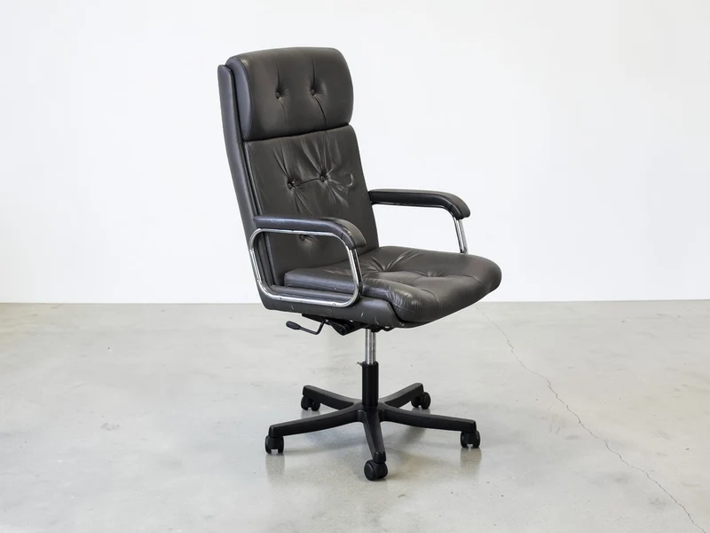 CHEF SESSEL Stuhl Schreibtisch Vintage Leder Bürostuhl Schwarz Italien Design 90er