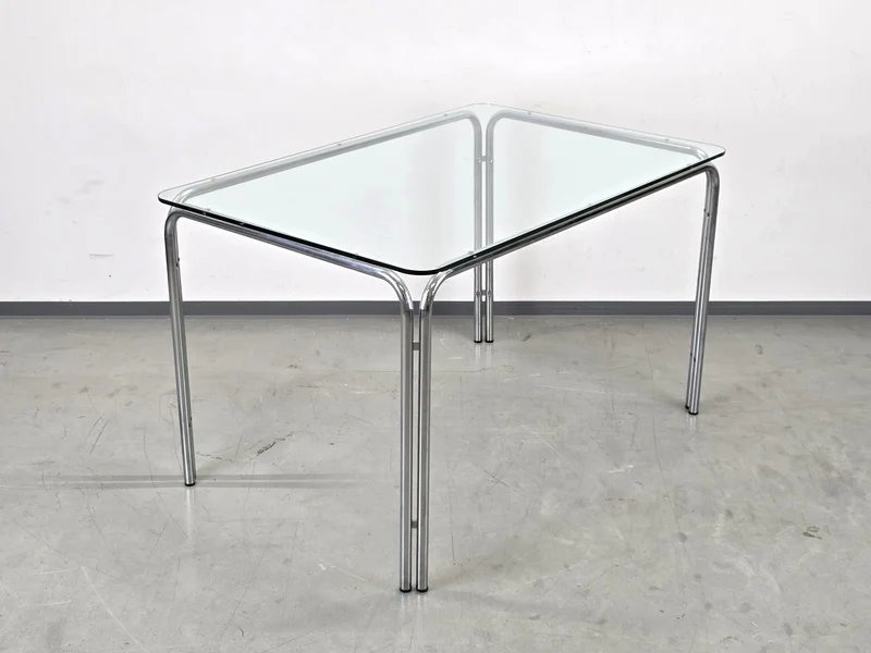 DESIGNER TISCH Glas Chrom Doppelrohr Mid Century Modern Bauhaus Stil