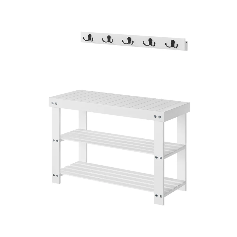 Schuhbank Wandgarderobe Set aus Bambus naturbeige