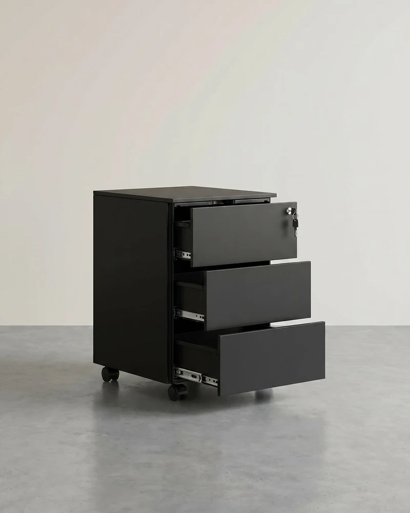 Metallschubladenschrank mit 3 Schubladen – Kompakter Büroschrank auf Rollen – Robustes und sicheres Design