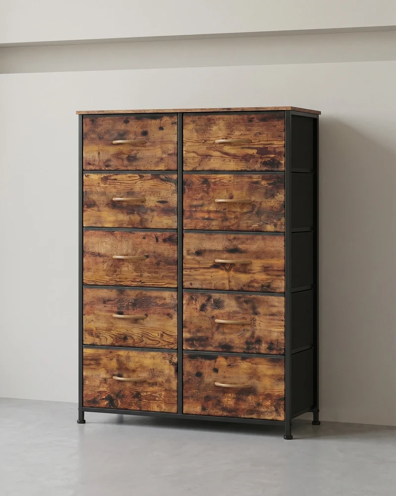 Sideboard Mit 10 Stoffschubladen - Stahlrahmen - Für Schlafzimmer Oder Flur