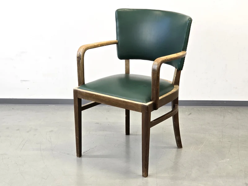 VINTAGE ARMLEHNSTUHL Mid Century Stuhl Grün Eiche Retro Schreibtischstuhl