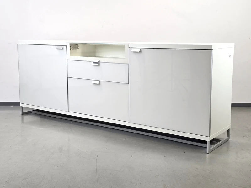 HÜLSTA XELO Sideboard Weiß Glas Kommode Design Highboard 226cm Vitrine Modern