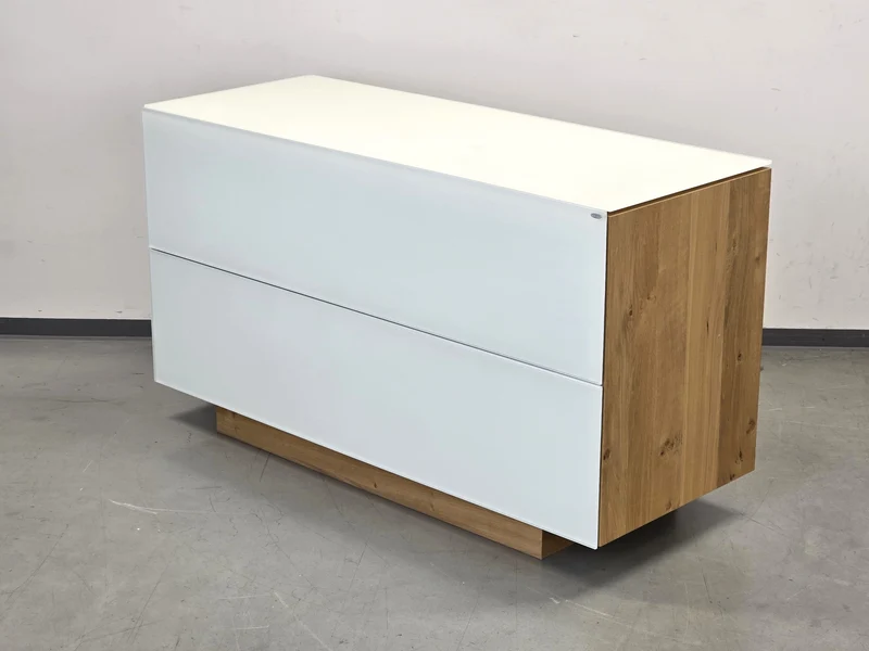 VOGLAUER SIDEBOARD Kommode Schubladen Designer Eiche Massivholz Glas weiß Highboard