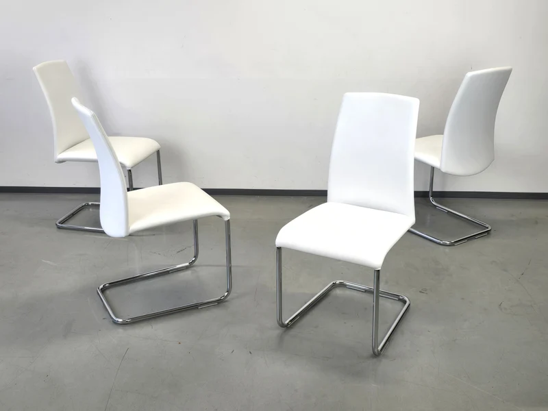 DRAENERT STÜHLE Freischwinger Stuhl Esszimmer Küche Leder Weiß Chrom 2060 Luma Design Klassiker