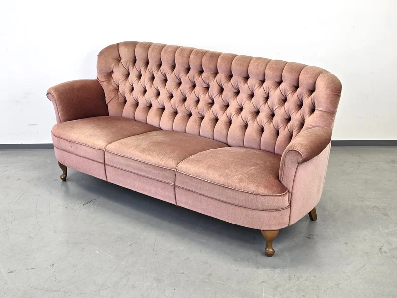 VINTAGE SOFA Samt Rosa 3-Sitzer Mid Century 50er 60er Jahre Design Retro Couch