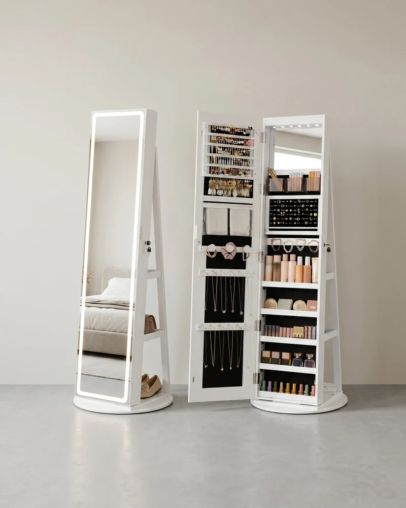 Spiegelschrank mit LED - Schmuckschrank - Standspiegel mit Stauraum