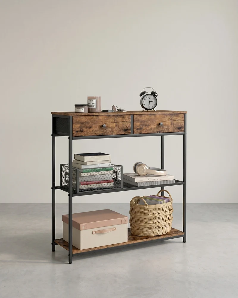 Industrielles Sideboard mit Schubladen – Schmaler Konsolentisch – Schuhregal und Staufächer