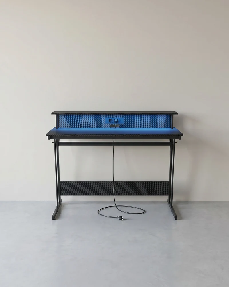 Gaming Schreibtisch mit LED - Gaming Tisch mit Steckdose und USB-Anschluss