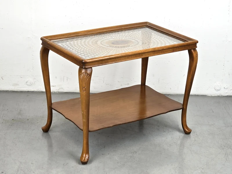 VINTAGE BEISTELLTISCH tisch couchtisch serviertisch geflecht glas holz