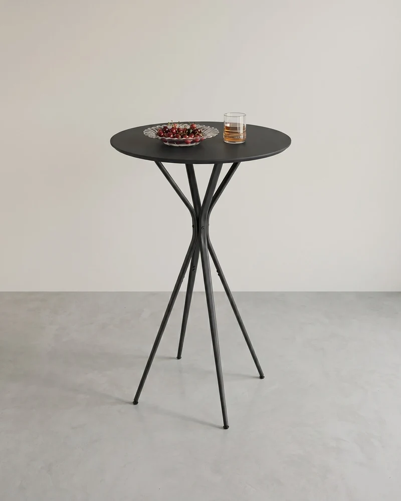 Schwarzer Stehtisch mit X-Beinen – 60 x 60 x 105 cm – Metallgestell – MDF-Tischplatte – Bis 50 kg belastbar