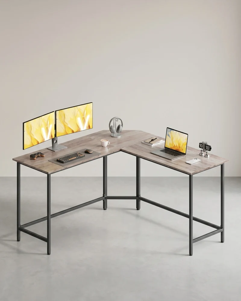 L-förmiger Schreibtisch – Eckschreibtisch mit Kabeldurchführung – Schwarz – 149 x 149 cm – Geräumig und platzsparend – Bis zu 50 kg belastbar