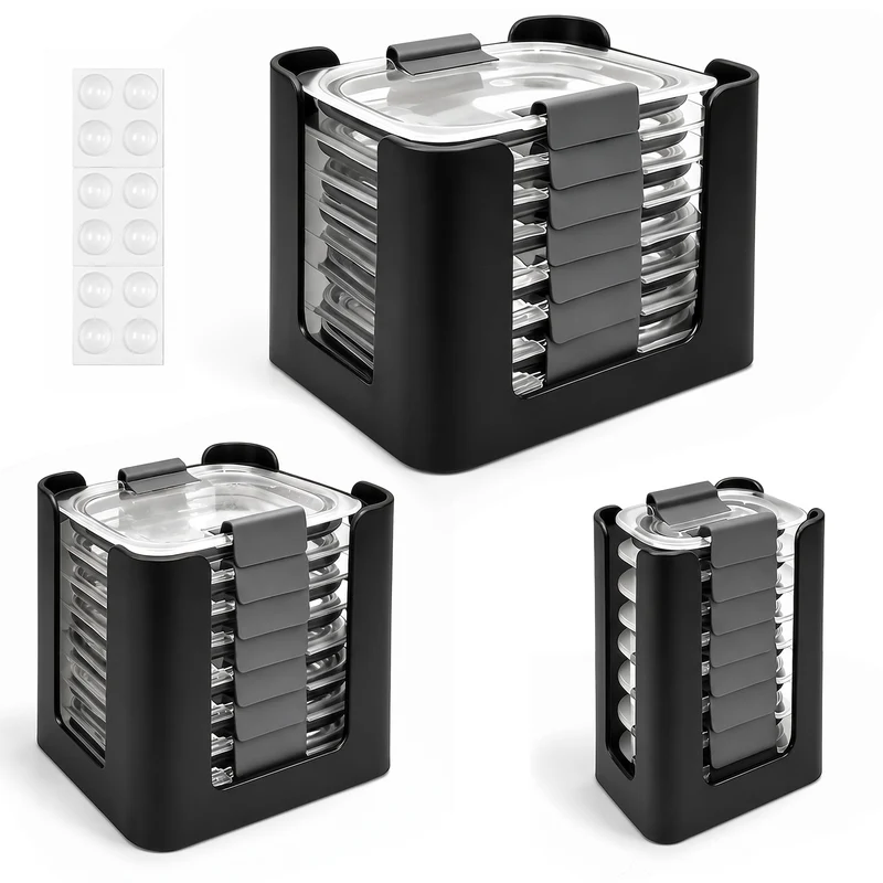 Saccik Food Container Lid Organizer for Rubbermaid Brilliance nap-on lids, 3-Pack Black, KitchenCabinet Drawer & Pantry Storage