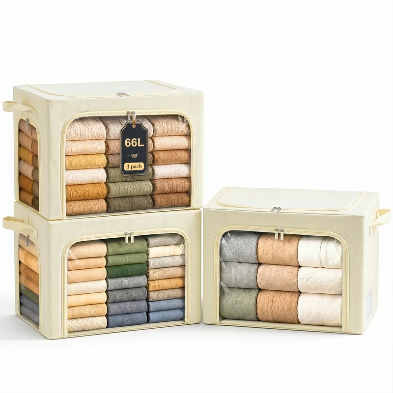 GoMaihe 3-Opening Clothes Storage Bins with Metal Frame for Closet Organizer