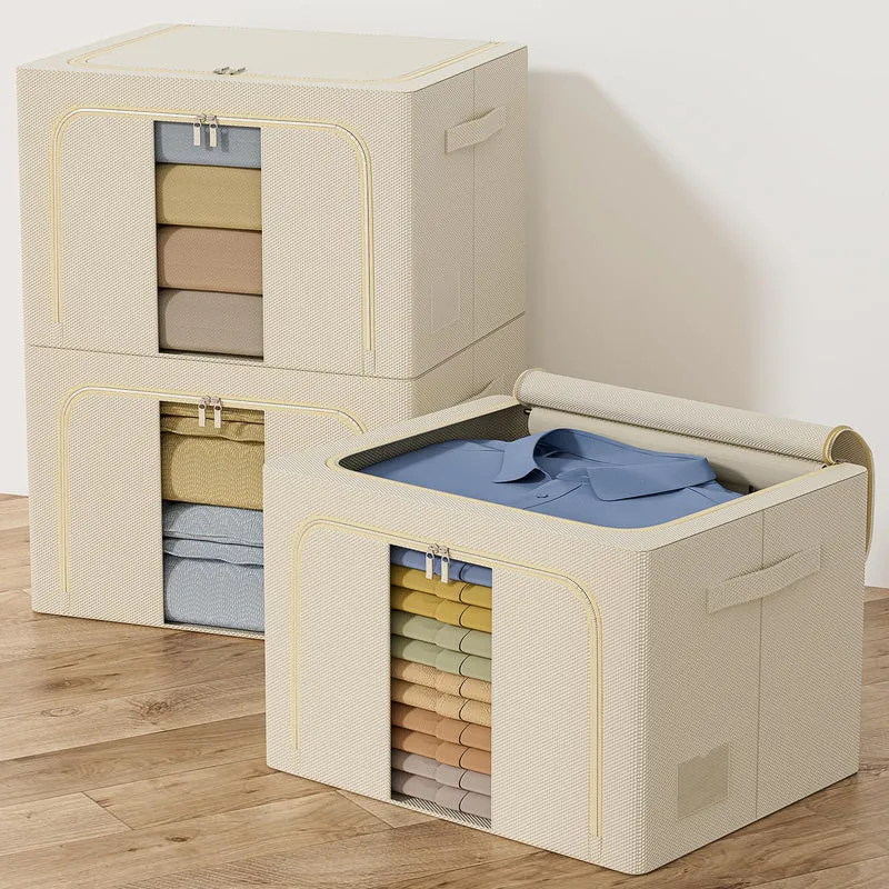 GoMaihe storage Boxes 3 piece set with steel frame, 24L、66L （Geige & Gray）