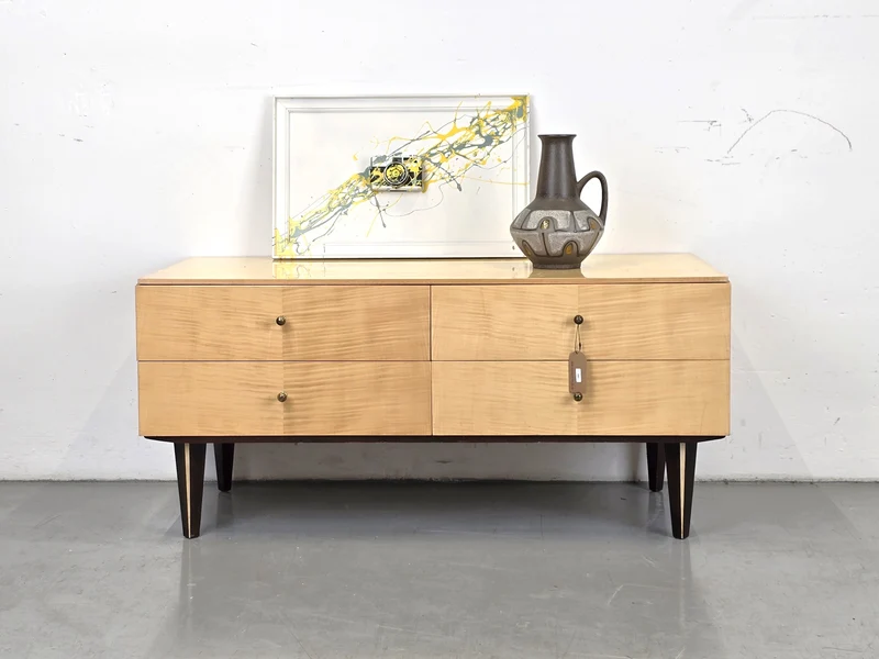 MID CENTURY TV LOWBOARD sideboard kommode holz beige vintage schubladen