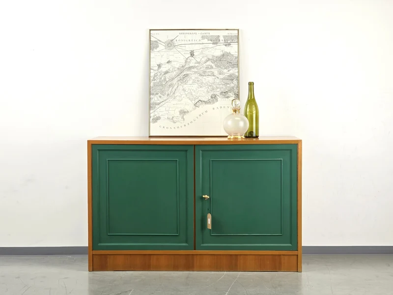 VINTAGE KOMMODE sideboard holz nussbaum tanngrün gold tv möbel wohnzimmer bar