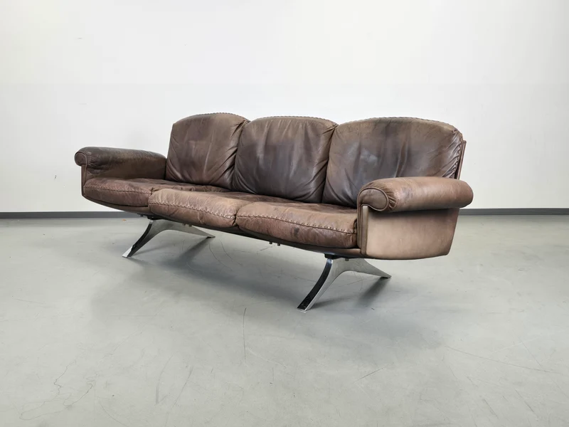 DE SEDE SOFA couch garnitur ds31 leder metall chrom tv sessel relax ds35 braun
