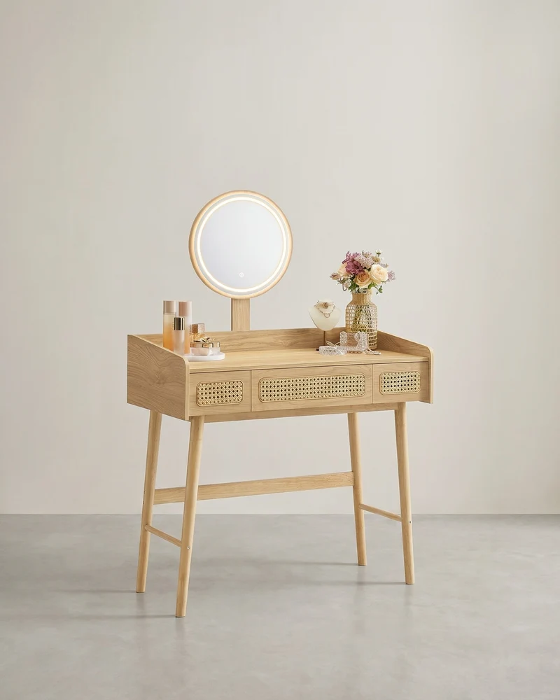 Schminktisch mit Spiegel und Beleuchtung – Bohemian Design – 90 cm breit – BOHO Kollektion