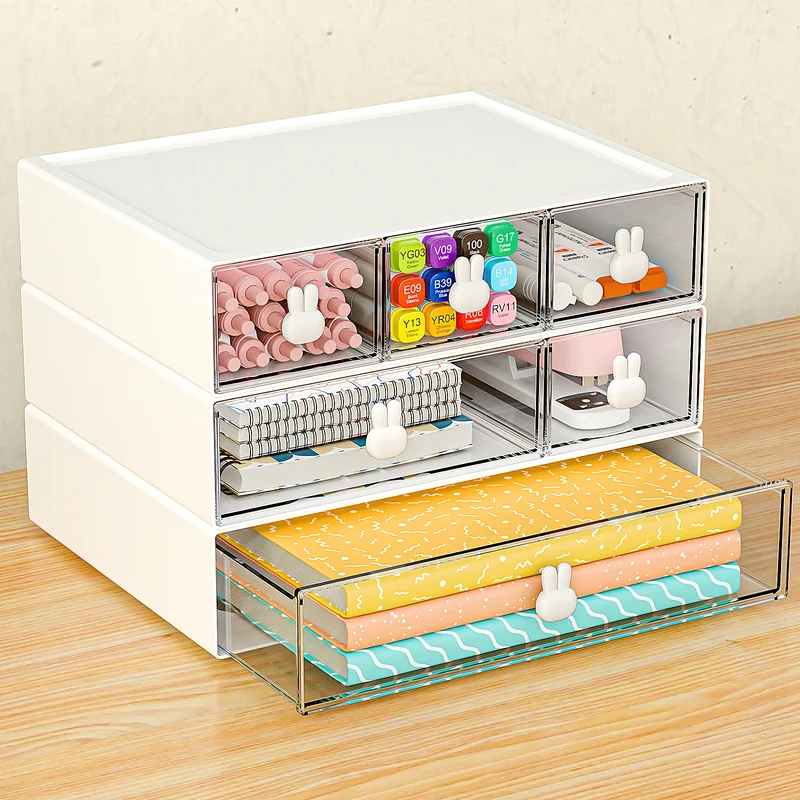 GoMaihe 3pcs Stackable Desk Organizer with Drawers Multifunctional Organizer Box(M)