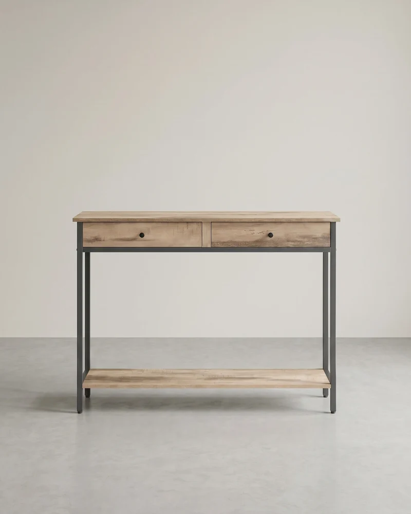 Konsolentisch mit Schubladen – Industriedesign – 100 cm breit – Vintage-Braun und Schwarzstahl