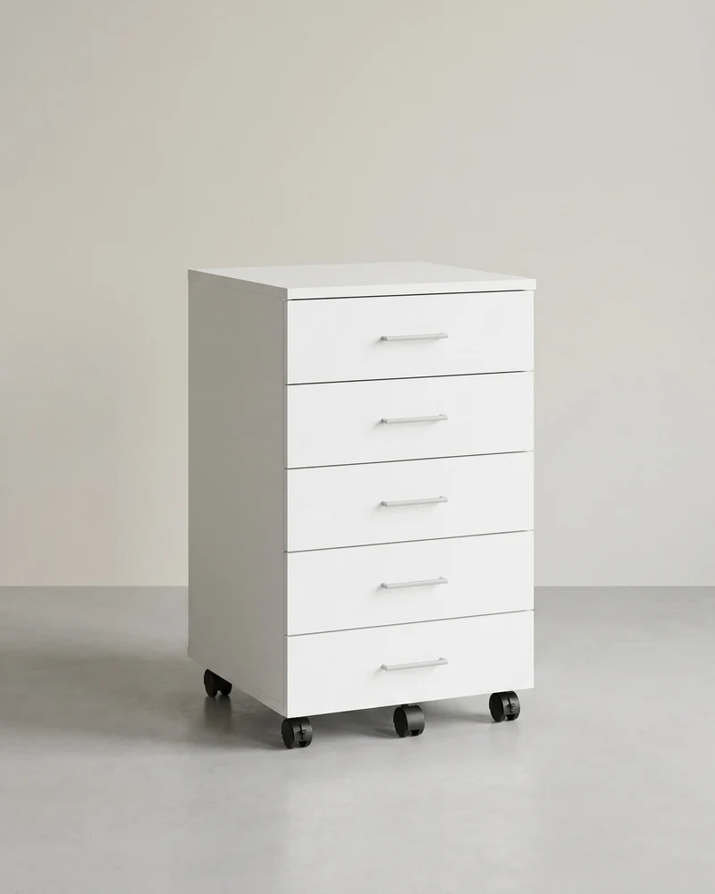 Rollcontainer mit 5 Schubladen – 40 x 42 x 65,7 cm – Weiß