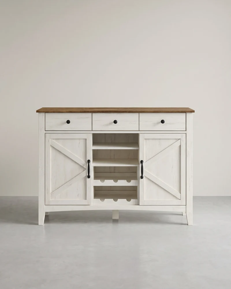 Sideboard mit Schiebetüren – Küchenschrank mit Weinregal – Landhausstil – 114,5 cm breit